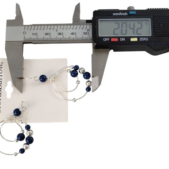 Croft & Barrow Hoop Dangle Earrings Navy Blue Silver Beads 2.04in, Free Gift Bag - Picture 3 of 6